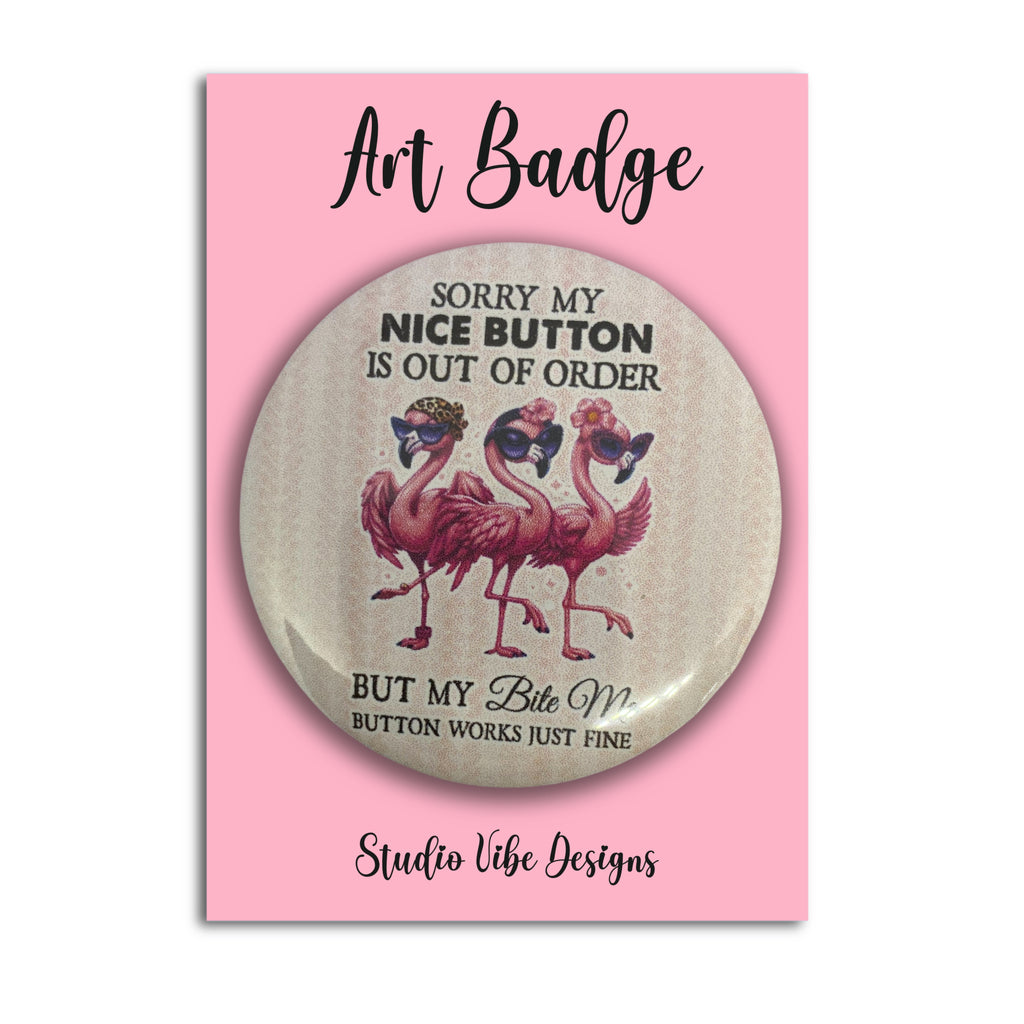 Art Badge - Funny flamingo bite be