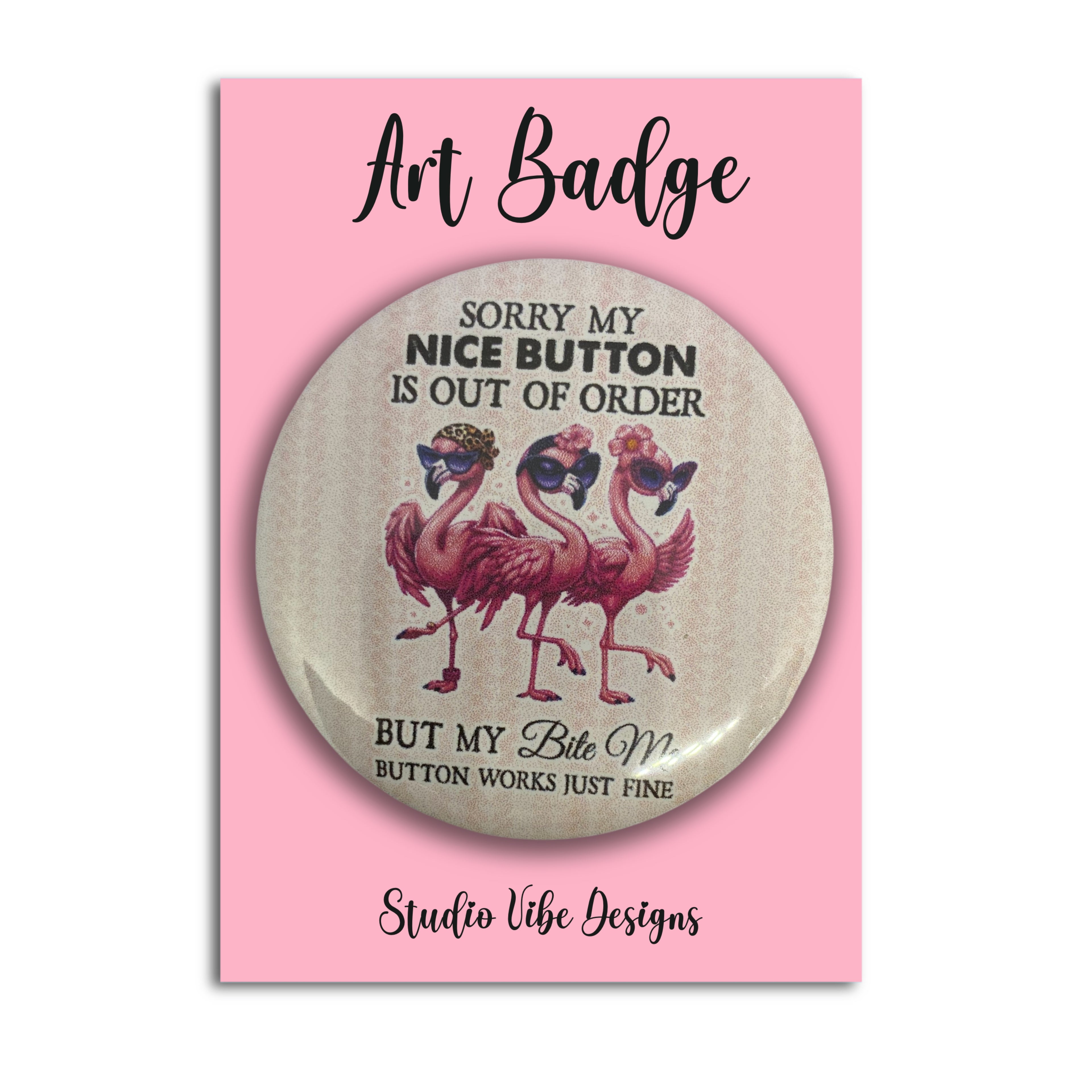 Art Badge - Funny flamingo bite be