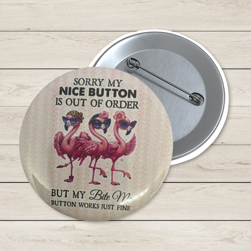 Funny Flamingo Pin Badge - "Bite Me" Sassy Quote Lapel Pin